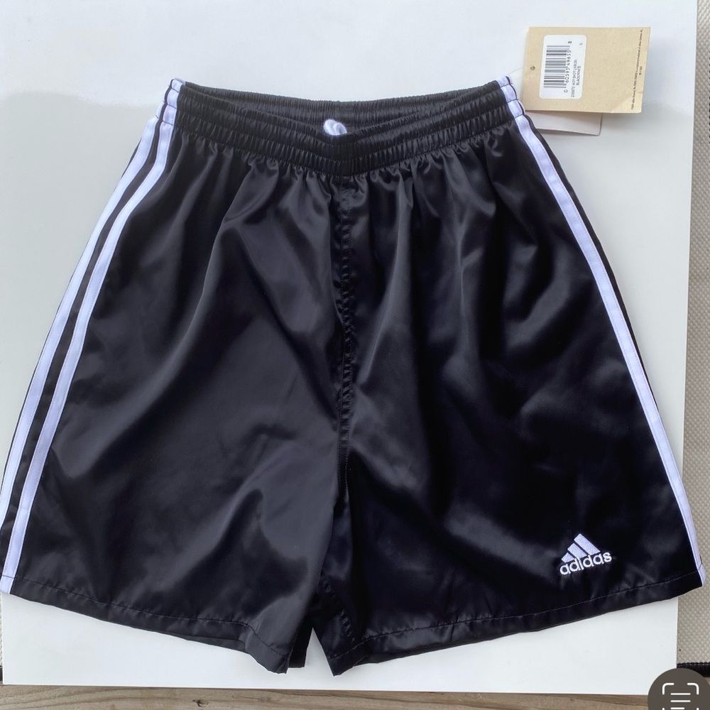 NEW Adidas 1990s Vintage Nylon Black Shiny Genoa II Shorts Small